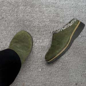 Vintage Simple Original Olive Green Suede Platform Clogs - Women's 8 / Men's 6